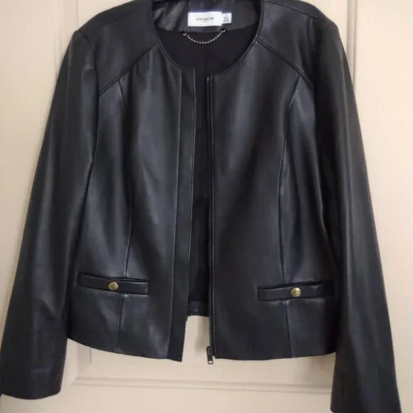 Coach | Jackets & Coats | Coach Lamb Leather Black Jacket Zipper